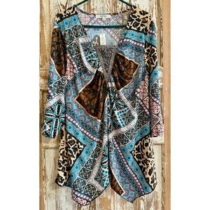 Purple Rain Boho Smocked Embellished Flowy Top - Size 3X - Chest 44 inches